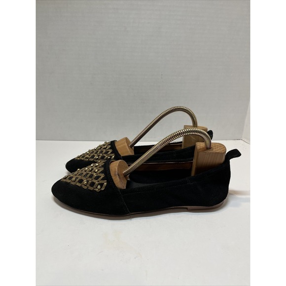 LATIGO Womens UNITY Embellished Black Gold Flats 8.5 M Boho Festival Retro Comfy - Picture 2 of 15